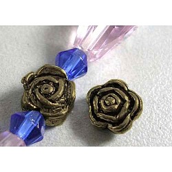 Tibetan Style Beads, Metal Alloy Beads, Lead Free & Nickel Free & Cadmium Free, Flower, Great for Mother's Day Gifts making, Antique Bronze Color, Size: about 6.5mm in diameter, hole: 1mm(MAB458-NF)