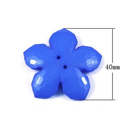 Colorful Acrylic Buttons, Large Buttons, Two Drilled Hole, Faceted, Flower, Blue, Size: about 40mm in diameter, 7mm thick, hole: 1mm, about 115pcs/500g(MACR-S066-5-1)
