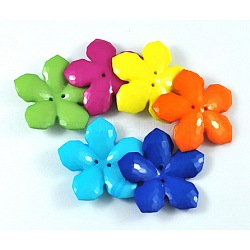 Colorful Acrylic Buttons, Large Buttons, Two Drilled Hole, Faceted, Flower, Mixed Color, Size: about 40mm in diameter, 7mm thick, hole: 1mm, about 230pcs/1000g(MACR-S066-M)