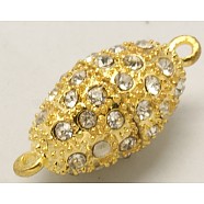 Alloy Magnetic Clasps with Loops, With Rhinestone, Oval, Golden, 25x13mm, Hole: 2mm(MC050-G)