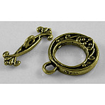 Tibetan Style Alloy Toggle Clasps, Cadmium Free & Nickel Free & Lead Free, Antique Bronze, Round: 19.5x16mm, Bar: 21mm, Hole: 1.5mm(MLF1081Y-NF)