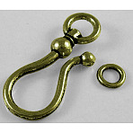 Tibetan Style S Hook Clasps, Cadmium Free & Lead Free, Antique Bronze, S Hook: 38x16x8mm, Ring: 8mm, Hole: 5mm(MLF5091Y)