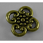 Tibetan Style Alloy Pendants, Lead Free & Cadmium Free & Nickel Free, Flower, Antique Bronze, about 13.2mm wide, 13.2mm long, 1.5mm thick, hole: 3.5mm(MLF0080Y-NF)