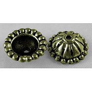 Tibetan Antique Bronze Metal Caps, Cadmium Free & Nickel Free & Lead Free, 11mm in diameter, 4.5mm thick, hole: 1mm, Inner Diameter: 7mm(MLF0767Y-NF)
