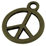 Tibetan Style Alloy Charms, Peace Sign, Antique Bronze, Cadmium Free & Nickel Free & Lead Free, 15x12x1mm, Hole: 1.5mm(MLF11179Y-NF)