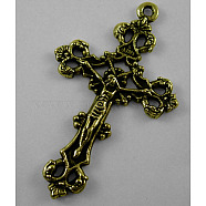 Tibetan Style Alloy Pendants, For Easter, Crucifix Cross Pendant, Antique Bronze, Lead Free and Cadmium Free, 43.5x26x3mm, Hole: 2mm(MLF1299Y)