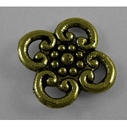 Tibetan Style Alloy Pendants, Lead Free & Cadmium Free & Nickel Free, Flower, Antique Bronze, about 13.2mm wide, 13.2mm long, 1.5mm thick, hole: 3.5mm(MLF0080Y-NF)
