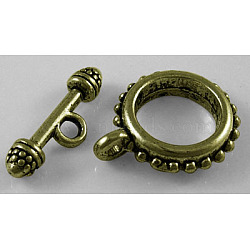 Tibetan Style Toggle Clasps, Antique Bronze Color, Lead Free & Cadmium Free, Ring: 17.5x22mm, Bar: 6x21.5mm, Hole: 3mm(MLF0748Y)