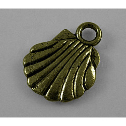 Tibetan Style Alloy Charms, Cadmium Free & Lead Free, Shell Shape, Antique Bronze, 12x9x1mm, Hole: 2mm(MLF0999Y)