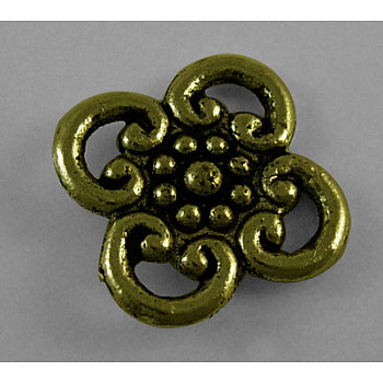 Tibetan Style Alloy Pendants, Lead Free & Cadmium Free & Nickel Free, Flower, Antique Bronze, about 13.2mm wide, 13.2mm long, 1.5mm thick, hole: 3.5mm