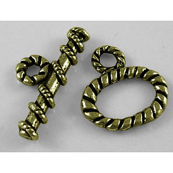 Tibetan Style Toggle Clasps, Oval, Lead Free and Cadmium Free, Antique Bronze, 15.5x15mm, Hole: 2mm