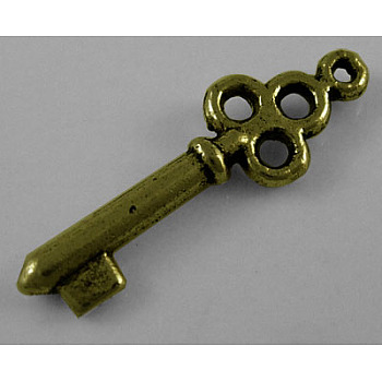 Tibetan Style Alloy Pendants, Lead Free, Cadmium Free and Nickel Free, Antique Bronze, Skeleton Key, 21.5x7mm, Hole: 1mm