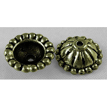 Tibetan Antique Bronze Metal Caps, Cadmium Free & Nickel Free & Lead Free, 11mm in diameter, 4.5mm thick, hole: 1mm, Inner Diameter: 7mm