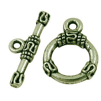 Tibetan Style Alloy Toggle Clasps, Ring, Antique Bronze, Cadmium Free & Nickel Free & Lead Free, Ring: 18x13x2mm, Hole: 2mm, Bar: 21x2mm, Hole: 2mm
