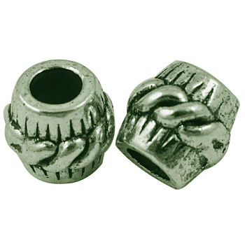 Tibetan Style Alloy European Beads, Cadmium Free & Nickel Free & Lead Free, Barrel, Antique Bronze, 11x10mm, Hole: 5mm