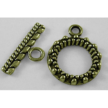 Tibetan Style Alloy Toggle Clasps, Cadmium Free & Nickel Free & Lead Free, Antique Bronze, 20x15mm, Hole: 8mm