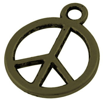 Tibetan Style Alloy Charms, Peace Sign, Antique Bronze, Cadmium Free & Nickel Free & Lead Free, 15x12x1mm, Hole: 1.5mm