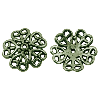 Tibetan Style Alloy Bead Caps, Flower, 5-Petal, Lead Free and Nickel Free and Cadmium Free, Antique Bronze, 18x4mm, Hole: 1.5mm