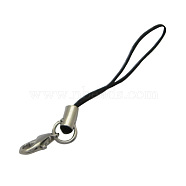Cord Loop Mobile Phone Straps, with Brass Lobster Claw Clasps, Black, 6cm(MOBA-SCL004-1)