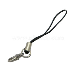 Cord Loop Mobile Phone Straps, with Brass Lobster Claw Clasps, Black, 6cm(MOBA-SCL004-1)