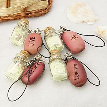 Fashion Mobile Phone Straps, with Shell, Beans, Coral Island Sand and Brass Findings, Light Coral, 87mm