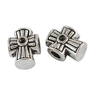 Alloy European Beads, Large Hole Beads,  Lead Free, Cross, Antique Silver, 15x12x8mm, Hole: 4mm(MPDL-6684-AS-R)