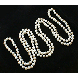 Glass Pearl Beaded Necklaces, 3 Layer Necklaces, White, Necklace: about 58 inch long, Beads: about 8mm in diameter(N193-39)