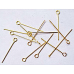 Nickel Free Iron Eye Pin, Golden, Size: about 0.7mm thick, 2.4cm long, hole: 2mm, about 11600pcs/1000g(NFEPG24mm)
