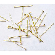 Iron Flat Head Pins, Cadmium Free & Nickel Free & Lead Free, Golden, 18x0.75~0.8mm, 20 Gauge, about 10364pcs/1000g, Head: 2mm(NFHPG18mm)