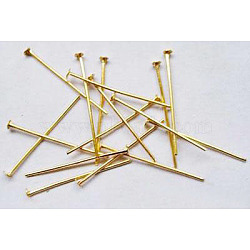 Iron Flat Head Pins, Cadmium Free & Nickel Free & Lead Free, Golden, 26x0.75~0.8mm, 20 Gauge, 11000pcs/1000g, Head: 2mm(NFHPG26mm)