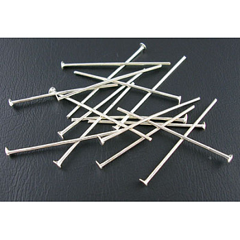 Iron Flat Head Pins, Cadmium Free & Nickel Free & Lead Free, Platinum, 28x0.75~0.8mm, 20 Gauge, about 8400pcs/1000g, Head: 2mm