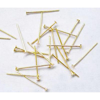 Iron Flat Head Pins, Cadmium Free & Nickel Free & Lead Free, Golden, 18x0.75~0.8mm, 20 Gauge, about 10364pcs/1000g, Head: 2mm