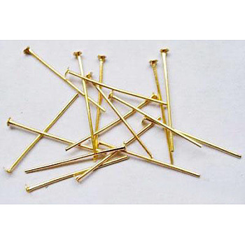 Iron Flat Head Pins, Cadmium Free & Nickel Free & Lead Free, Golden, 26x0.75~0.8mm, 20 Gauge, 11000pcs/1000g, Head: 2mm