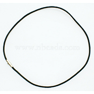 Leather Necklace Cord with Brass Clasp, Platinum, Black, about 3mm wide, 18 inch long(NFS102-1)