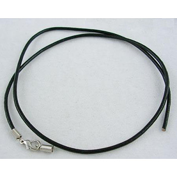 Imitation Leather Necklace Cord, Platinum, Black, 1.5mm in diameter, 18 inch