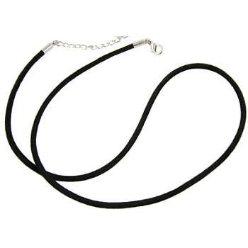 Leather Necklace Making, Platinum, Black, 18 inch(45.8cm), 2mm