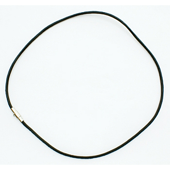Leather Necklace Cord with Brass Clasp, Platinum, Black, about 3mm wide, 18 inch long