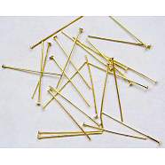 Iron Flat Head Pins, Cadmium Free & Nickel Free, Nickel Free, Golden Color, Size: about 0.75~0.8mm thick, 28mm long, about 8400pcs/1000g(NHPG28mm)