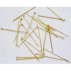 Iron Flat Head Pins, Cadmium Free & Nickel Free, Nickel Free, Golden Color, Size: about 0.75~0.8mm thick, 28mm long, about 8400pcs/1000g(NHPG28mm)