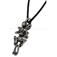 Zinc Alloy Skull Necklaces for Halloween, with Waxed Cotton Cord and Iron Lobster Clasps, Black, 45x15x13mm(NJEW-R009)