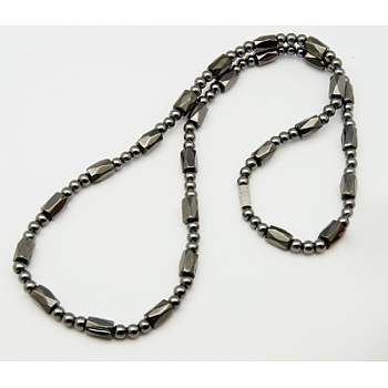 Magnetic Hematite Necklaces, with Brass Screw Clasps, Size: about 19.8 inch long, Beads: about 4~5mm wide, 3~8mm long.