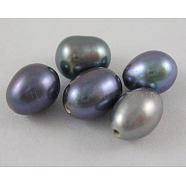 Natural Cultured Freshwater Pearl Beads, Half Drilled Hole, Grade AA, teardrop, Dyed, Peacock, about 6~7mm in diameter, hole: 0.9mm(OB008)