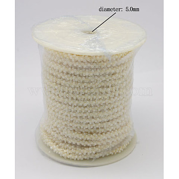 Seed Beads Cord, Glass, White, Size: about 5mm thick, about 21.87 yards(20m)/roll(OCOR-N001-3)