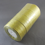 Glitter Metallic Ribbon, Sparkle Ribbon, DIY Material for Organza Bow, Double Sided, Goldenrod, 2 inch(50mm), 25yards/roll(22.86m/roll), 4rolls/set(ORIB-50mm-G)