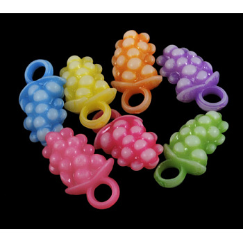 Acrylic 3D Grape Charms, Craft Style, Mixed Color, 19.5mm long, 10.5mm wide, 6mm thick, hole: 3.5mm, about 1666pcs/500g