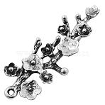 Alloy Pendants, Flower/Plum Blossom, Antique Silver, Lead Free and Cadmium Free and Nickel Free, 42x19x2mm, Hole: 2mm(PALLOY-EA11641Y-AS-NF)