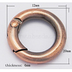 Alloy Spring Gate Rings, O Rings, Red Copper, 6 Gauge, 20x4mm, Inner Diameter: 12mm(PALLOY-H245-R)