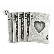Zinc Alloy Pendants, Poker/Playing Cards, Cadmium Free & Nickel Free & Lead Free, Antique Silver, 30x22x2mm, Hole: 2mm(PALLOY-A14147-AS-FF)