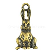 Tibetan Style Alloy Pendants, Lead Free & Cadmium Free, Rabbit, Antique Golden, 23.5x10.3x2.8mm, Hole: 2mm(PALLOY-A15373-AG)