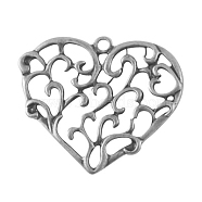 Alloy Pendants, Cadmium Free & Nickel Free & Lead Free, Heart, Antique Silver, 48x40x2mm, Hole: 3mm(PALLOY-A18810-AS-FF)